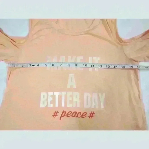 #PEACE# Small Cold Shoulder T-Shirt Short Sleeves Peach Pink Tee NEW WITH TAGS - Picture 6 of 8